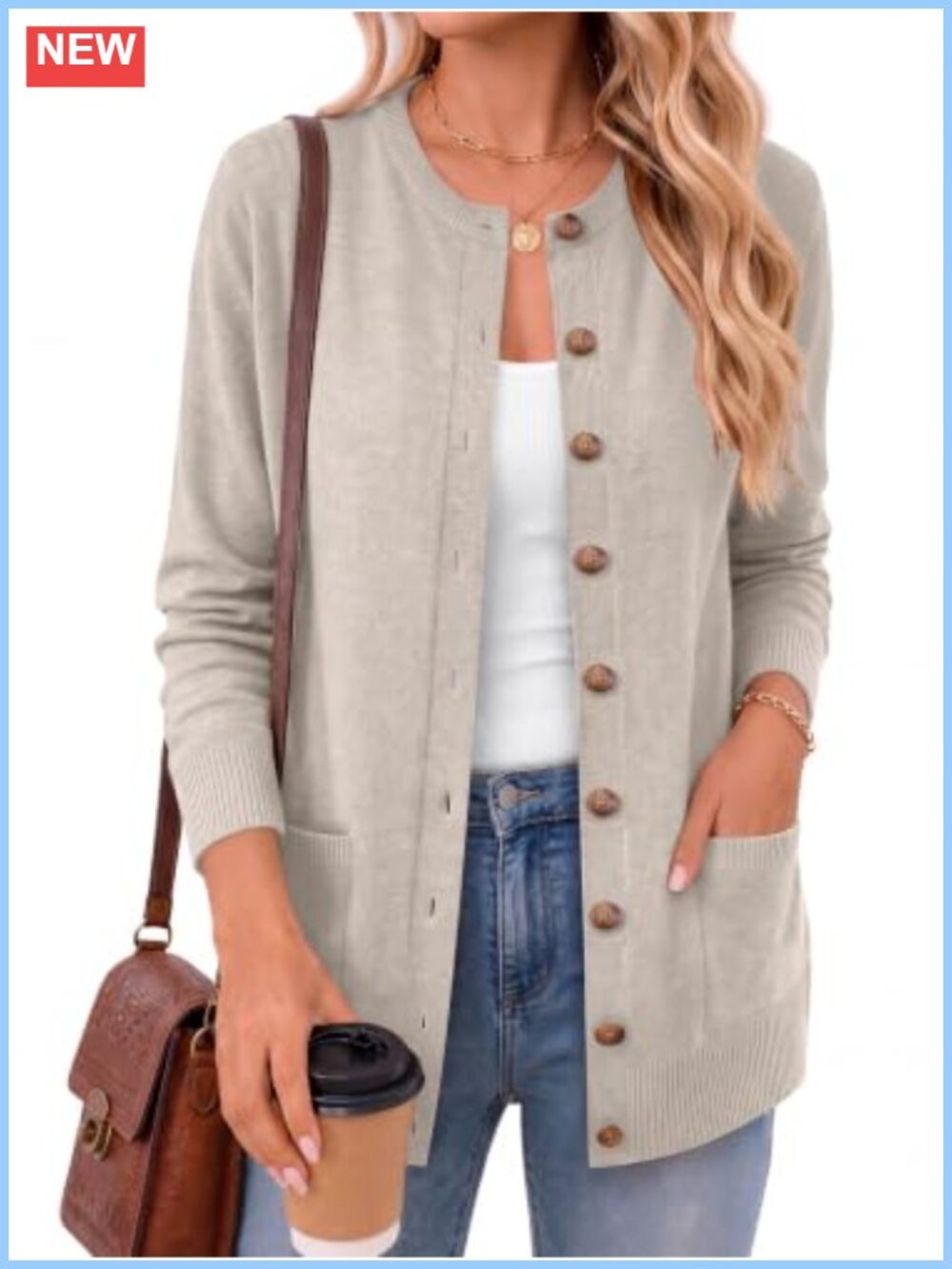 ANRABESS Women Knit Cardigan Button Up Long Sleeve Open Front